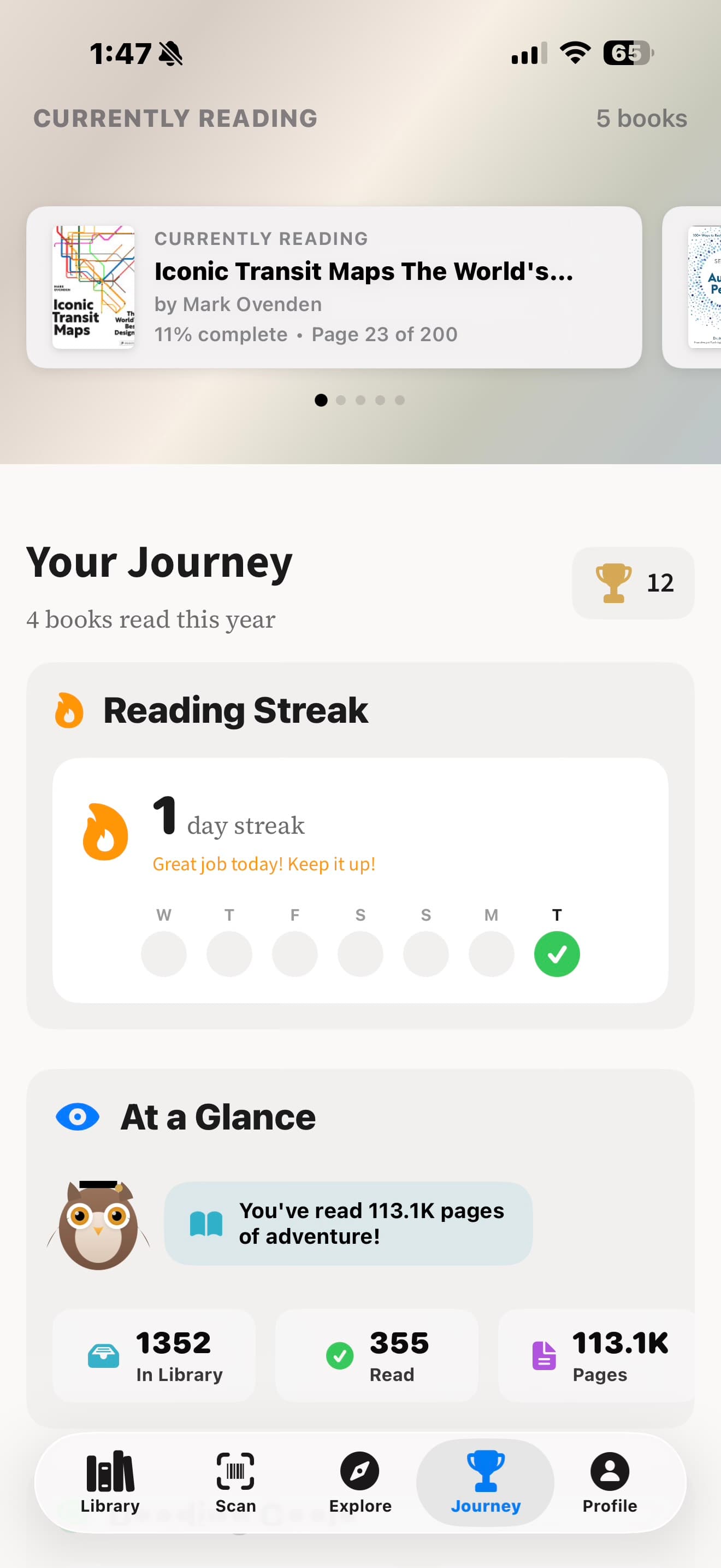 BookOwl reading journey and stats