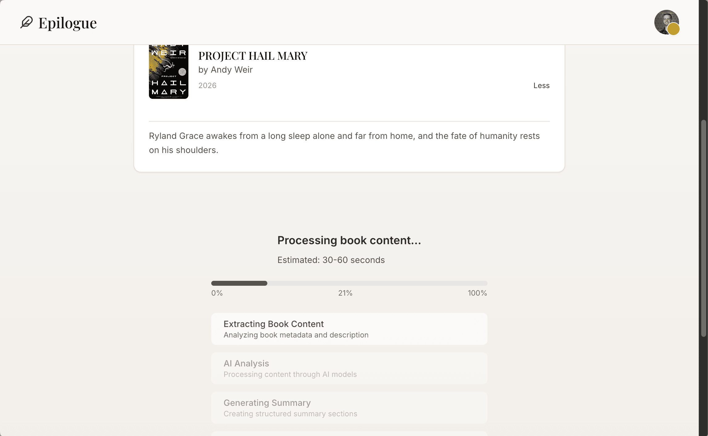 Epilogue AI analysis features