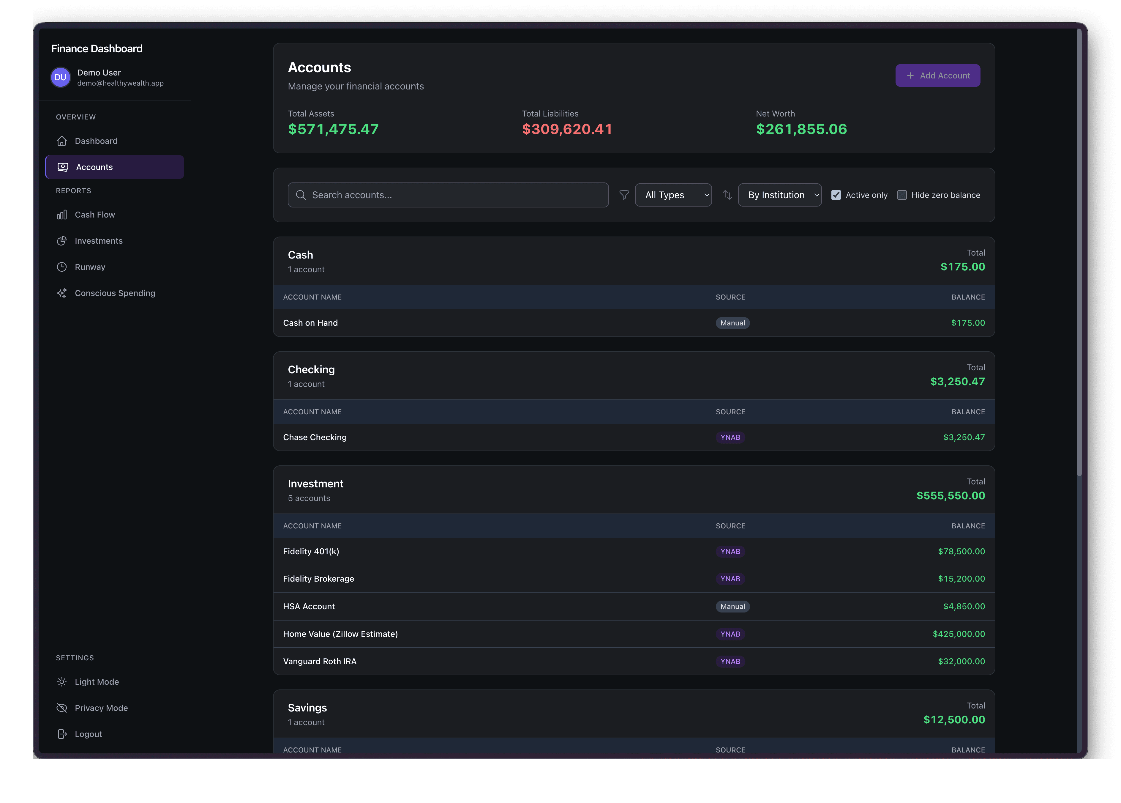 HealthyWealth YNAB integration