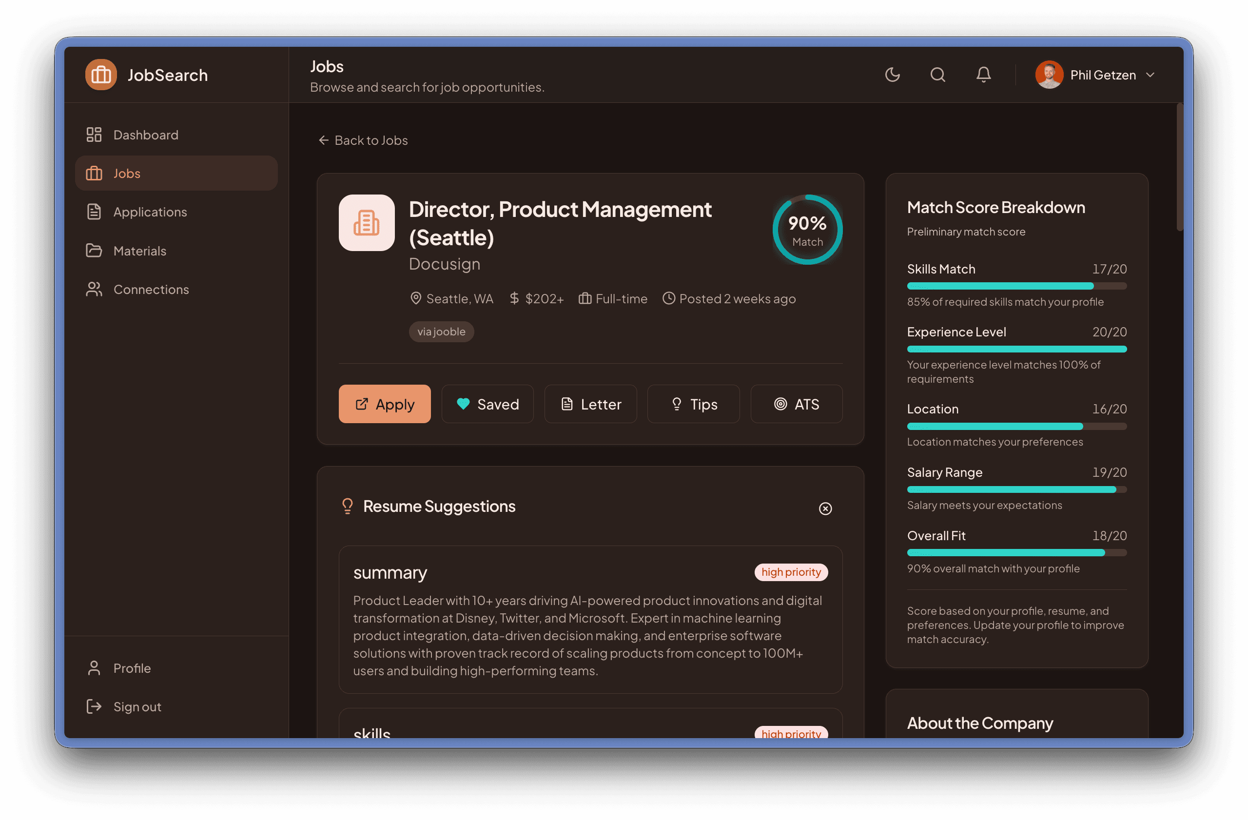 JobSearch resume tailoring