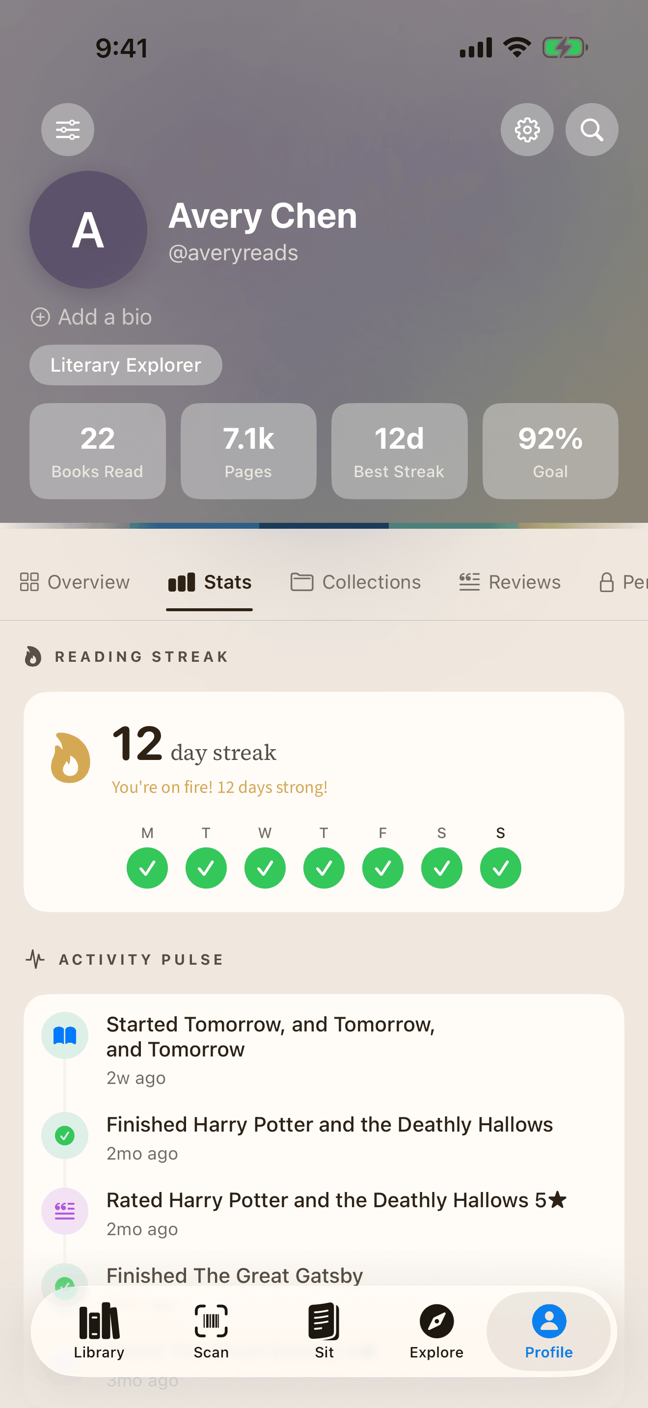 BookOwl reading stats and history