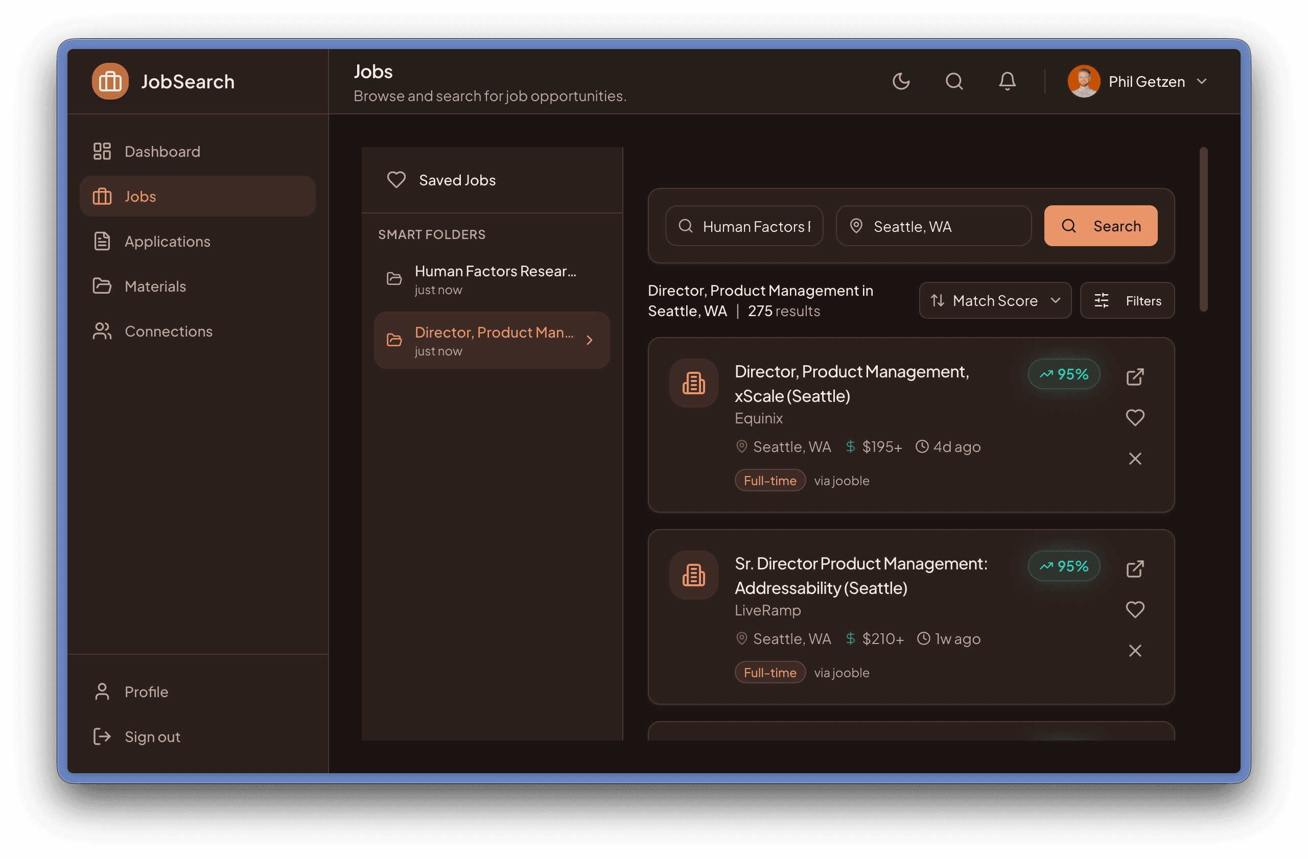 JobSearch job matching interface